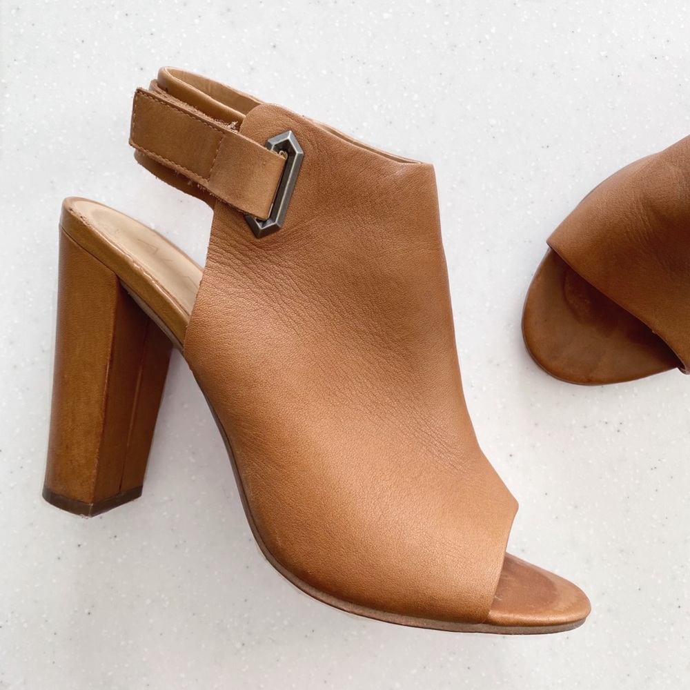 Aldo Tan Carmel Leather Peep Toe Ankle Strap Heels Pumps